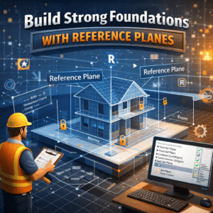 3D illustration showing reference planes in Revit family creation for building strong parametric BIM models