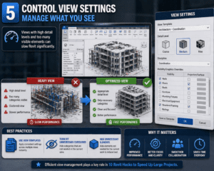 Revit view settings optimization showing heavy vs optimized model for better performance