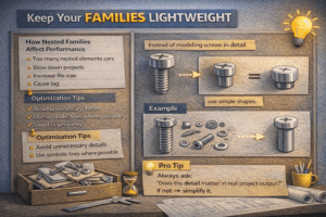 3D infographic showing how to keep Revit families lightweight for better performance