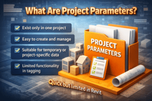 Project parameters in Revit 3D graphic with checklist and building models