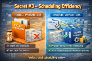 Revit shared vs project parameters scheduling efficiency comparison 3D illustration
