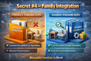 Revit shared vs project parameters family integration comparison 3D illustration