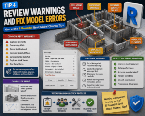 Review warnings and fix model errors in Revit cleanup