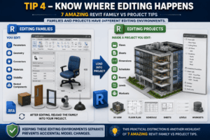 Tip 4 – Know Where Editing Happens: Revit Family Editor vs Revit Project editing environment in Autodesk Revit