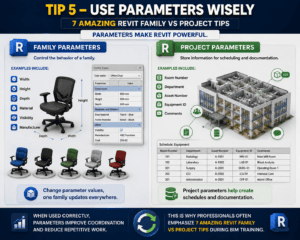 Tip 5 – Use Parameters Wisely: Revit Family Parameters vs Project Parameters in Autodesk Revit