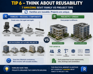 Tip 6 – Think About Reusability: Revit Family reusable components vs unique Revit Project models in Autodesk Revit