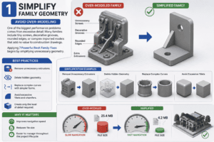 Simplify Revit family geometry by reducing unnecessary details in a 3D BIM model as part of the 7 Powerful Revit Family Fixes guide