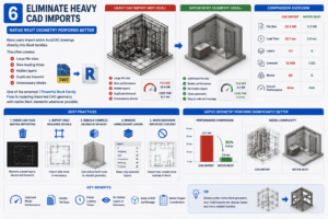 3D illustration comparing heavy CAD imports and native Revit geometry as part of the 7 Powerful Revit Family Fixes guide