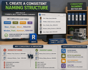 Create a consistent Revit family naming structure using category, type, material, and size