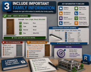 Revit family naming standards showing important family information for BIM teams