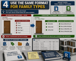 Revit family and type naming standards with descriptive type name examples