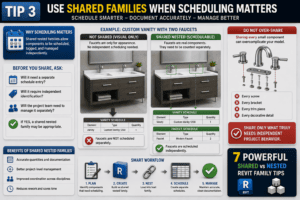 Tip 3 use shared Revit families when scheduling matters 3D BIM infographic