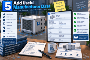 3D illustration showing manufacturer data and product information in Revit families