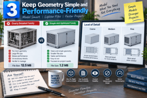 3D illustration showing simple Revit family geometry and performance-friendly BIM content