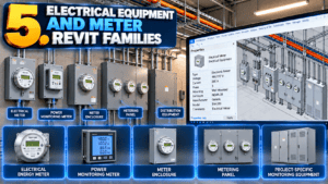 5 Powerful Electrical Revit Families (Part 2): Electrical equipment and meter families featuring energy meters, power monitoring meters, meter enclosures, metering panels, and monitoring equipment for commercial BIM projects.