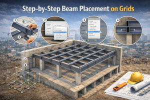 Revit structural framing example showing beams aligned on grids step by step.