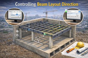 3D structural model demonstrating beam layout direction control in Revit.