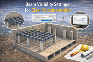 3D Revit illustration showing beam visibility settings for clear and readable structural documentation.