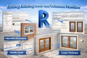 Revit Family Editor view demonstrating changes to frame thickness and materials
