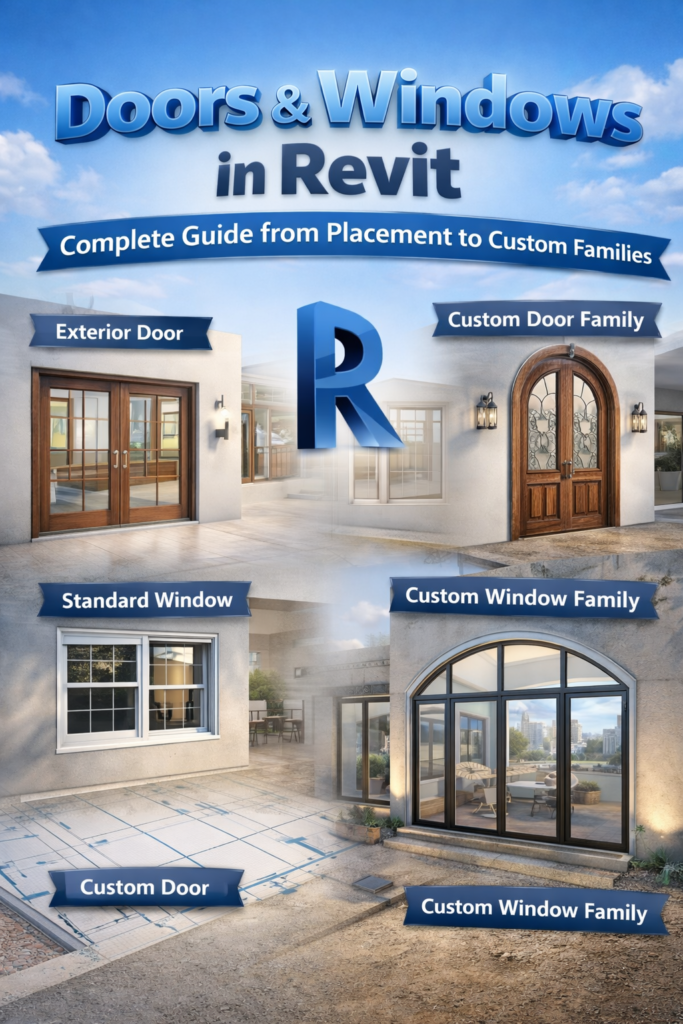 Revit BIM model demonstrating door and window placement and custom family design