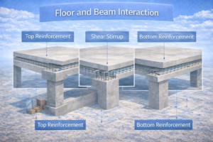 Concrete slab and beam structural detail visualized in 3D for construction modeling