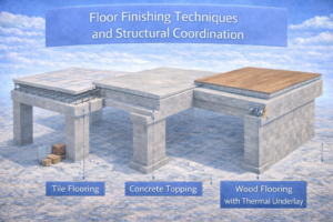3D construction diagram showing how different floor finishes sit above a concrete structure