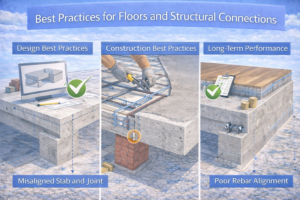 Diagram highlighting proper detailing, reinforcement placement, and durability planning in concrete structures