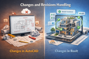 3D rendered scene comparing traditional revision methods with centralized model updates