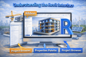 Understanding the Revit interface shown through a 3D BIM workspace with modeling tools and panels