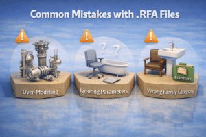 3D illustration showing common family creation mistakes such as excessive detailing, missing controls, and incorrect categorization