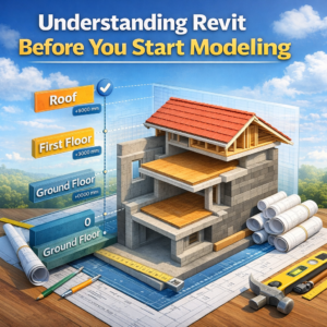 3D Revit building model illustrating multiple project levels used before starting architectural modeling