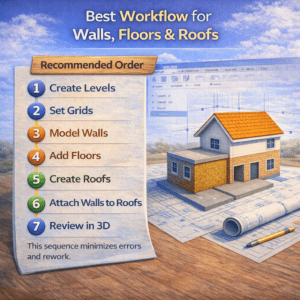 3D instructional infographic highlighting common workflow errors in a digital building design process