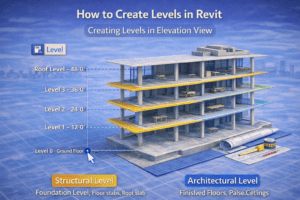 Isometric 3D illustration showing horizontal height markers being added to a multi-story building using a cursor-based setup process