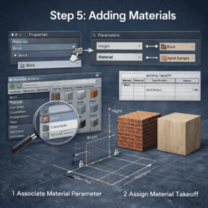 3D illustration showing how to add material parameter in Revit Family Editor