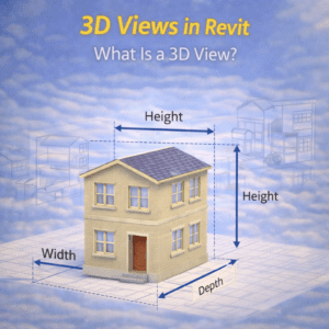 House model showing height, width, and depth dimensions marked around the structure