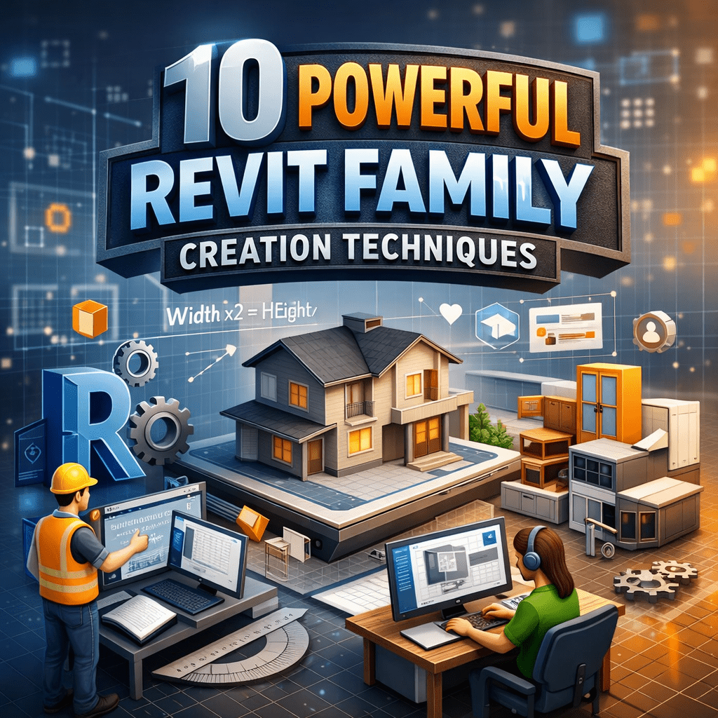 3D illustration of 10 Powerful Revit Family Creation Techniques with BIM modeling and parametric design workflow