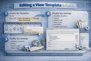 Autodesk Revit interface demonstrating manage view templates and edit settings