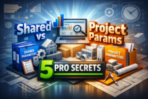 3D illustration of Shared vs Project Parameters in Revit with 5 Pro Secrets concept
